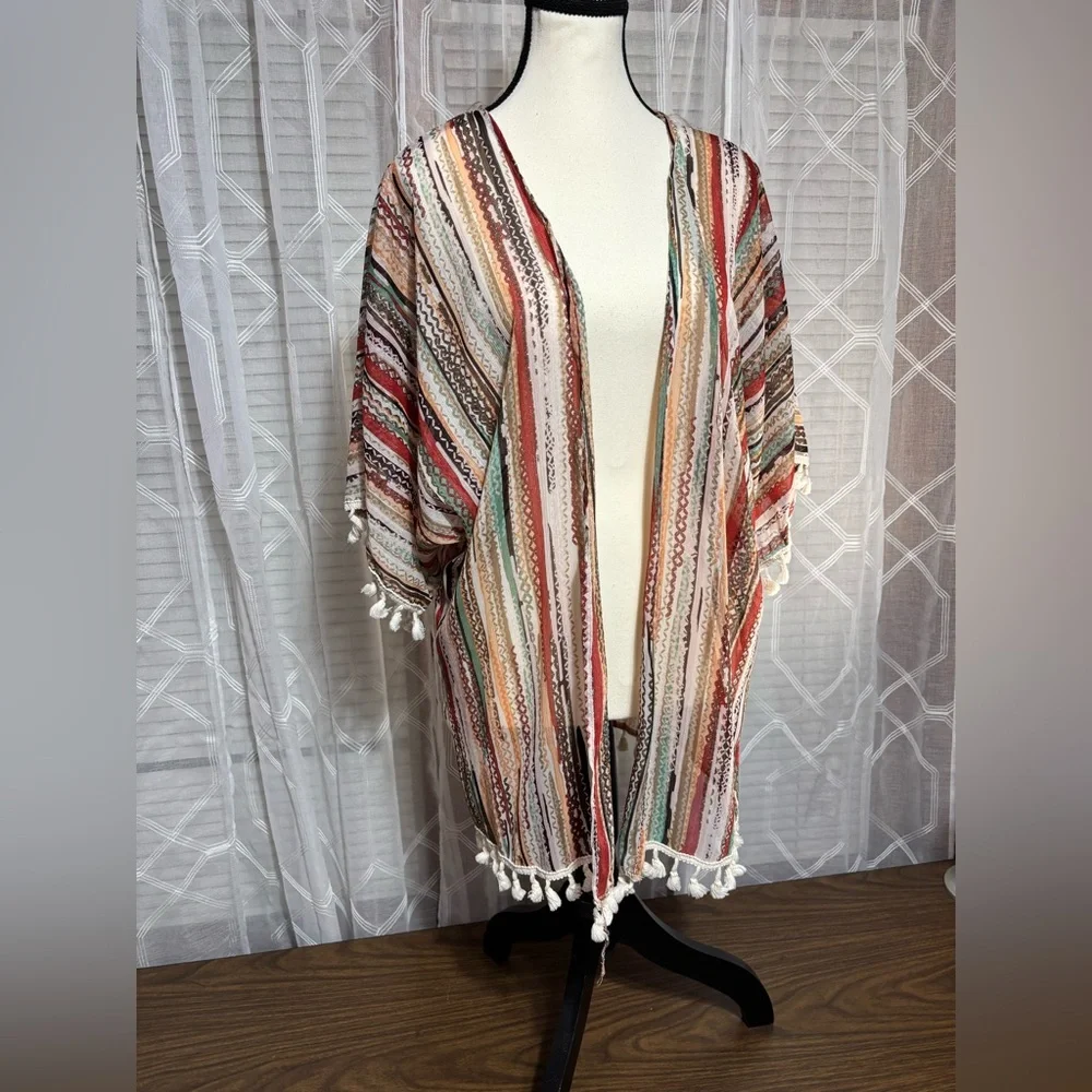 Lilypad medium women’s duster/jacket southwest design Tassels sleeve & hem 29”L